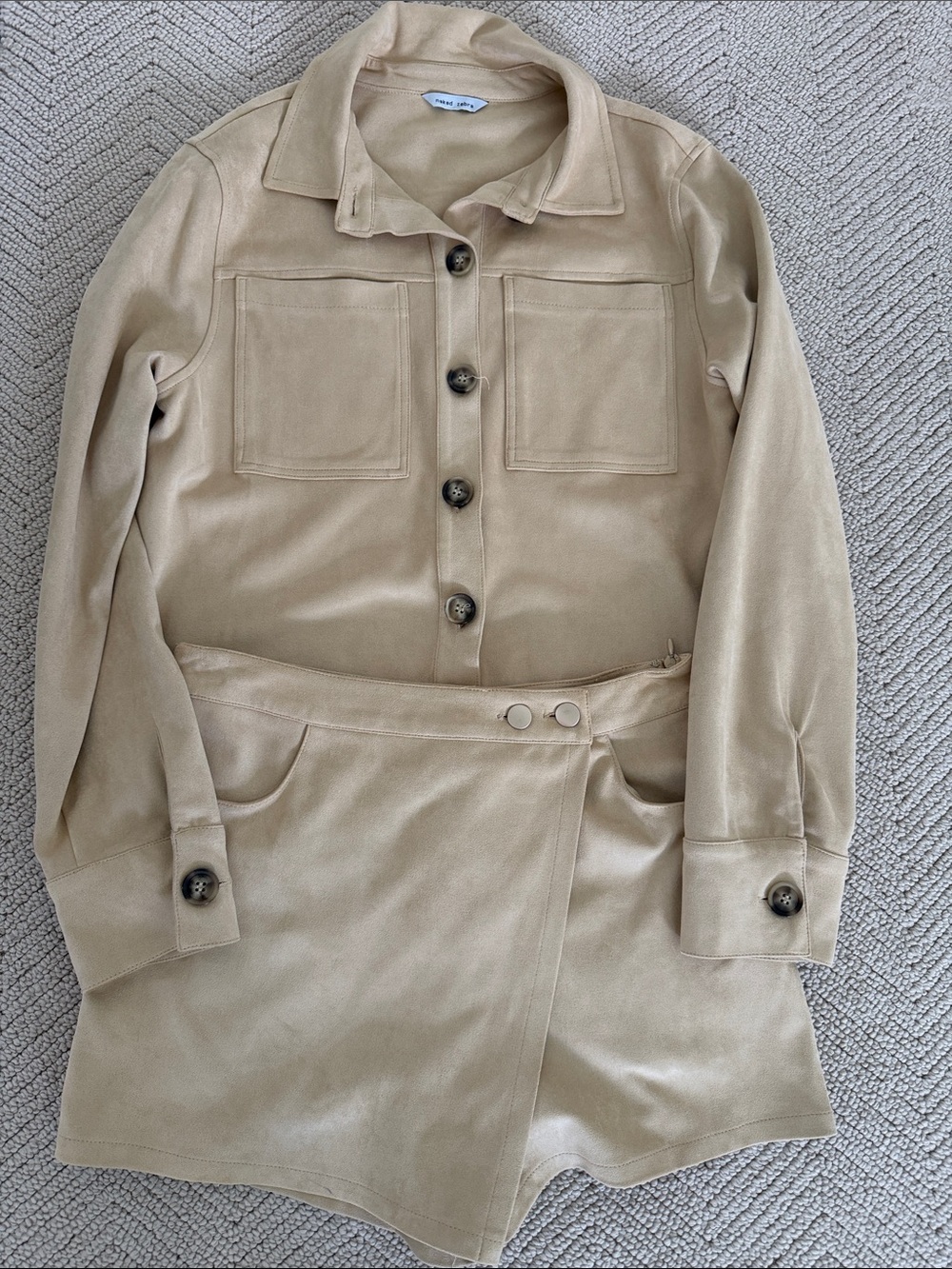 Naked Zebra Beige Button-Front Jacket with Patch Pockets